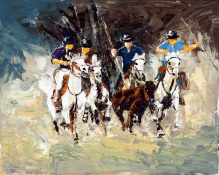 A Palette Knife Painting of the Horsemen Guardians of the Spanish Bulls in the Camargue